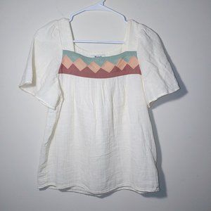 Madewell Patchwork Square-Neck Short Sleeves Top Size S Cream
